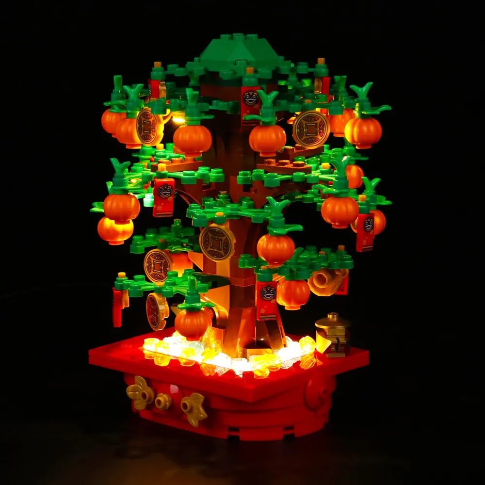 BrickBling LED kit for LEGO Money Tree 40648 showing micro-LEDs on the tree