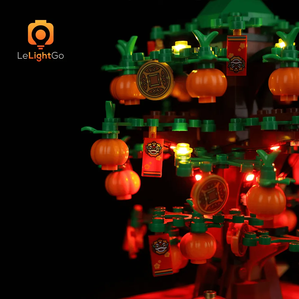 LeLightGo micro-LEDs on LEGO Money Tree highlighting kumquats