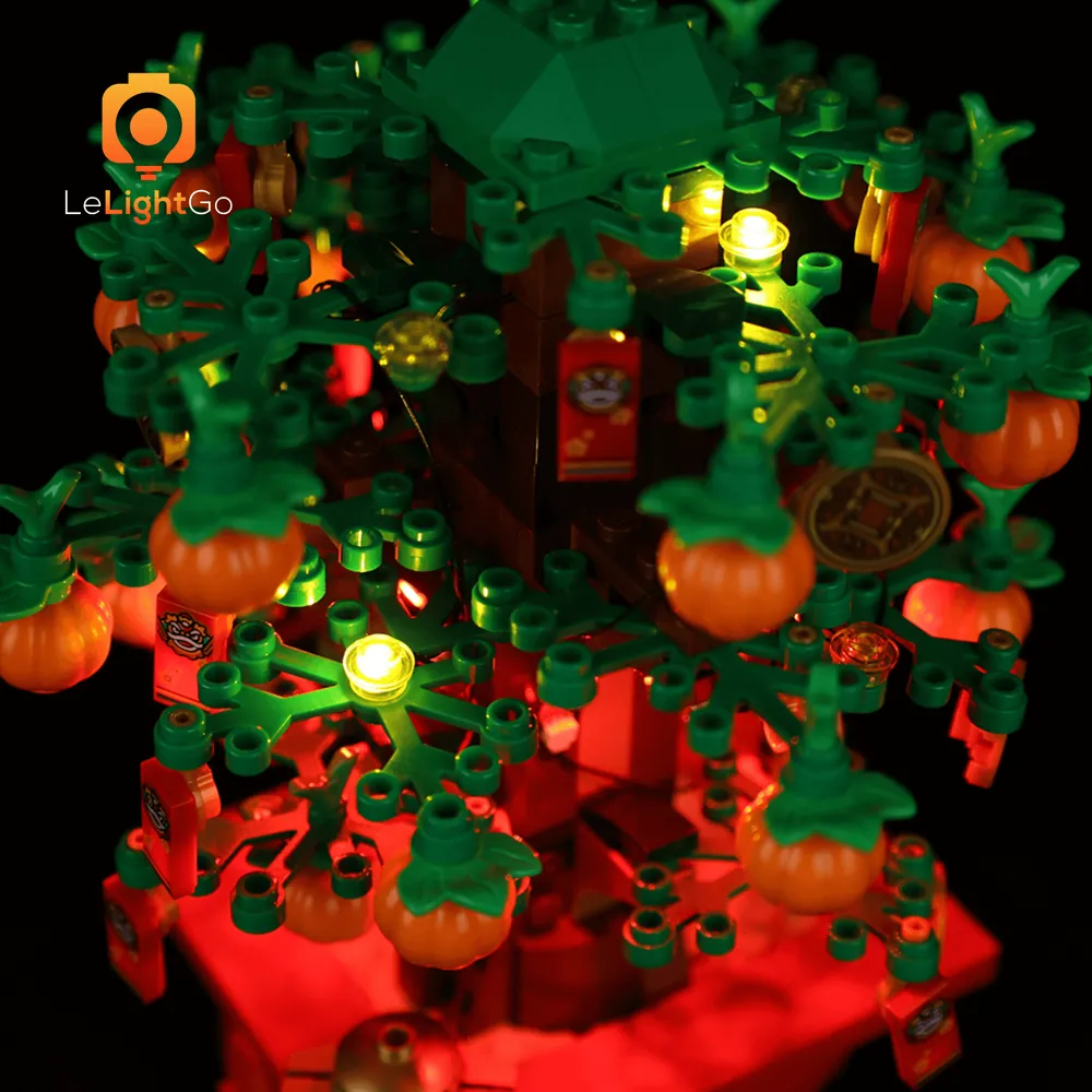 LeLightGo LED kit installed on LEGO Money Tree with red envelopes