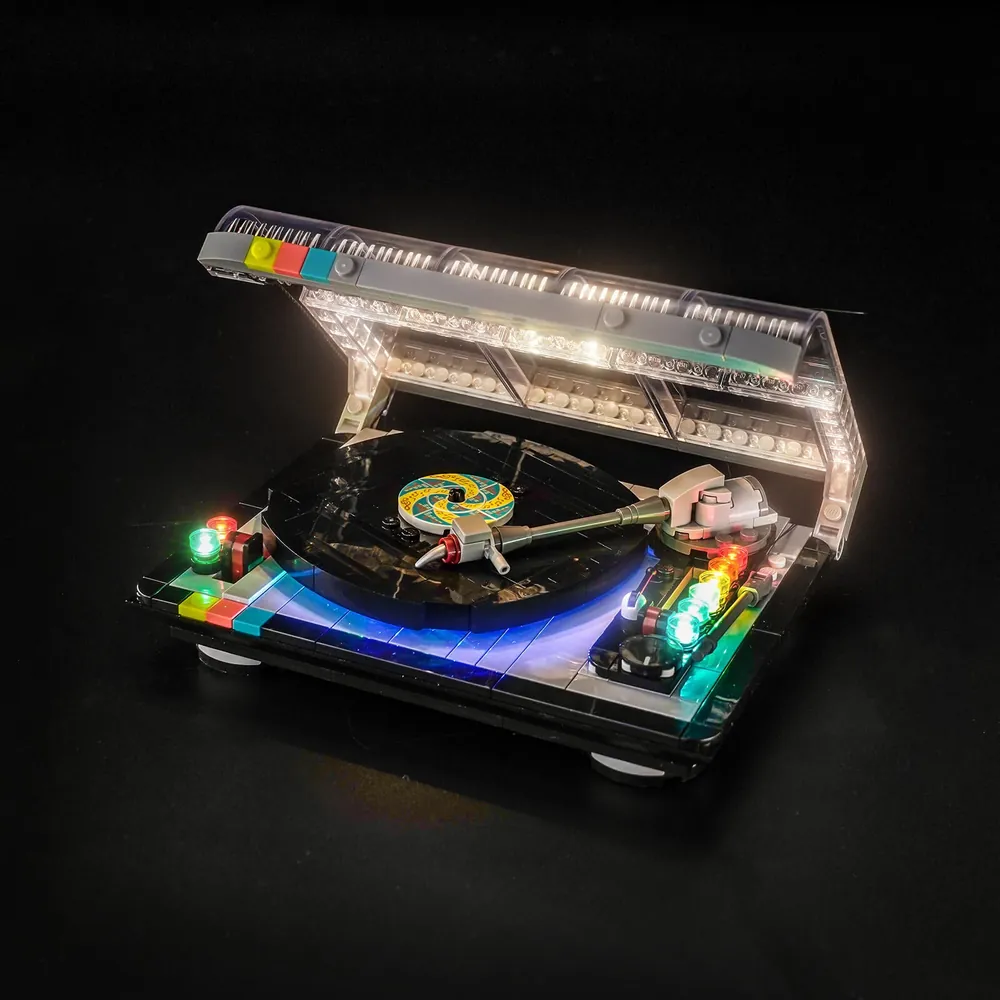 LEGO Retro Record Player 40699 with BrickBling lights highlighting the tone arm