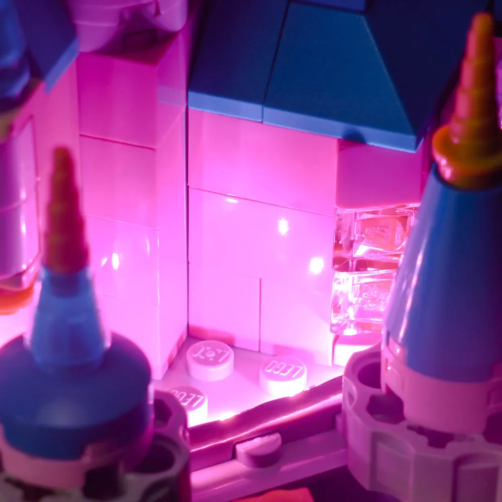 LEGO 40720 Sleeping Beauty Castle with BrickBling lights, soft spotlight on windows