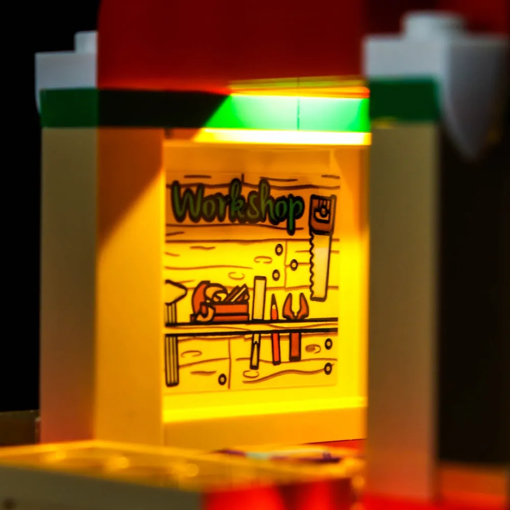 Close-up of BrickBling micro-LED lighting on LEGO Santa's Delivery Truck 40746 showing rear light glow