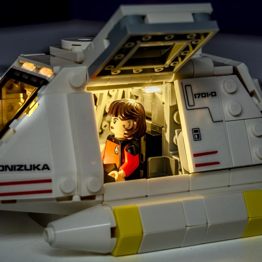 Close-up of pre-soldered LED wires on the LEGO Type-15 Shuttlepod light kit