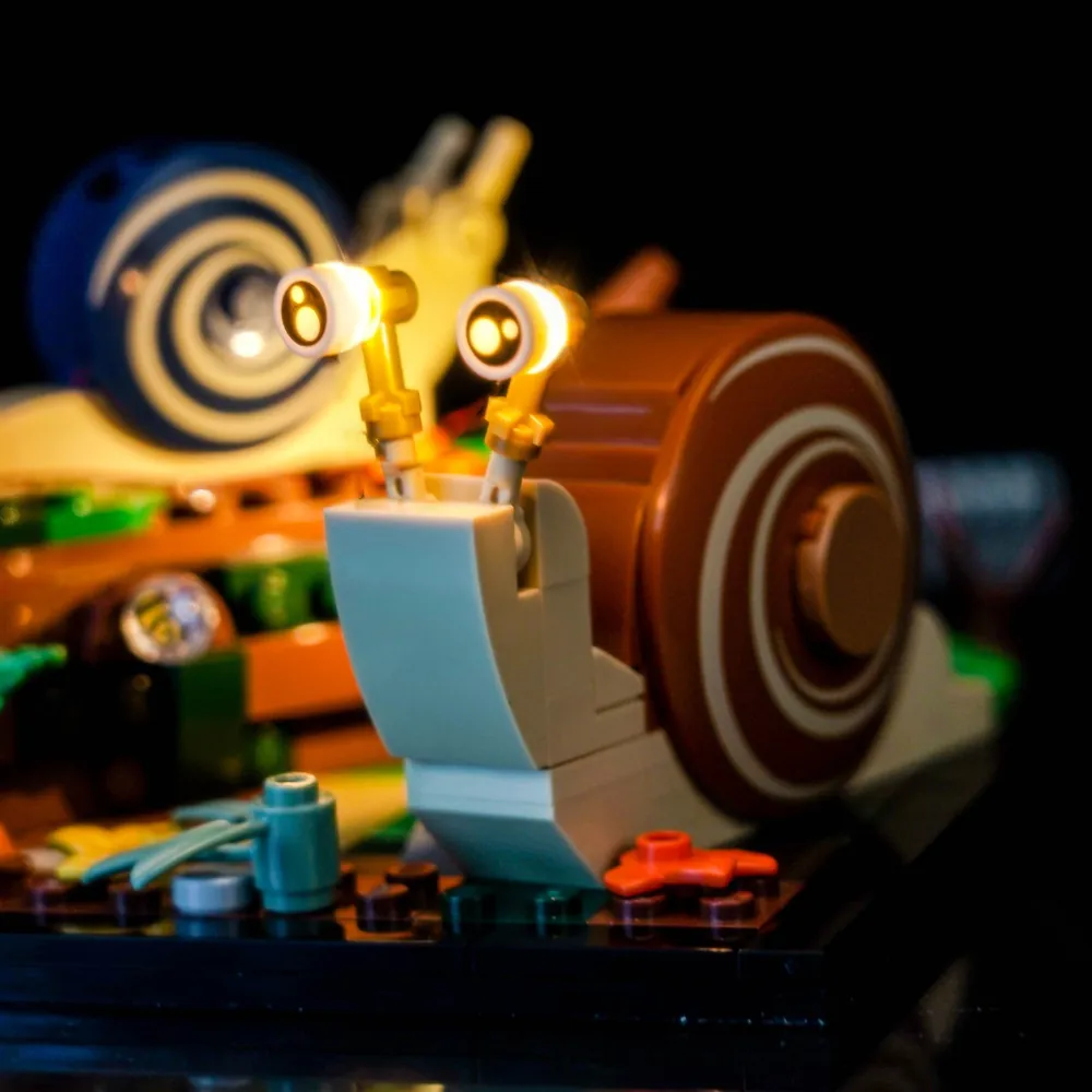 BrickBling modular micro-LEDs concealed in LEGO snail log display