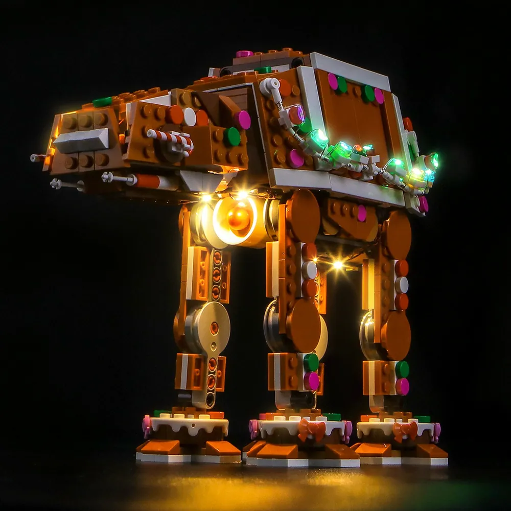 BrickBling light kit illuminating LEGO Gingerbread AT-AT Walker interior