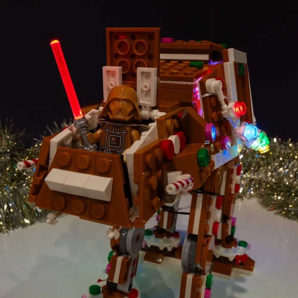 Light My Bricks premium kit highlighting Gingerbread AT-AT details
