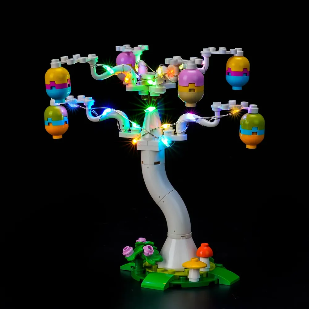 BrickBling light kit for LEGO 40808 Easter Bunny and Chick Egg Hunt illuminating the egg tree