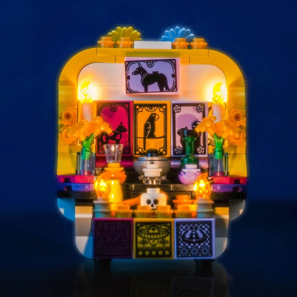 BrickBling light kit for LEGO Altar of the Dead 40811 illuminates the ofrenda with warm LED glow