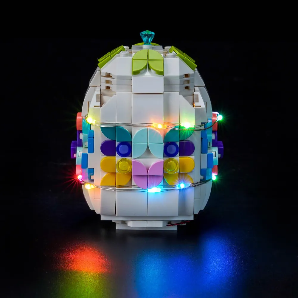 BrickBling LED kit for LEGO Easter Egg 40816 shown with lit floral tile pattern