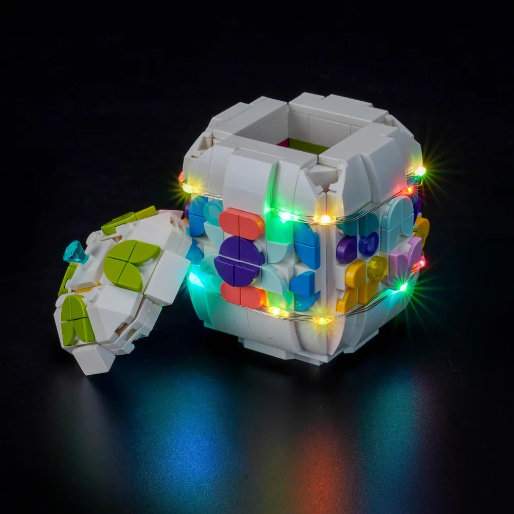 Close-up of BrickBling light wires concealing within LEGO Easter Egg 40816 base