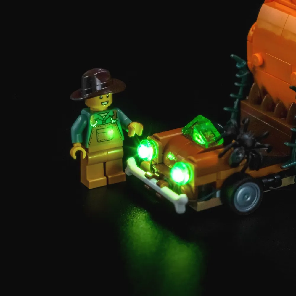 Close-up of BrickBling modular micro-LEDs on LEGO Halloween Pickup Truck 40822