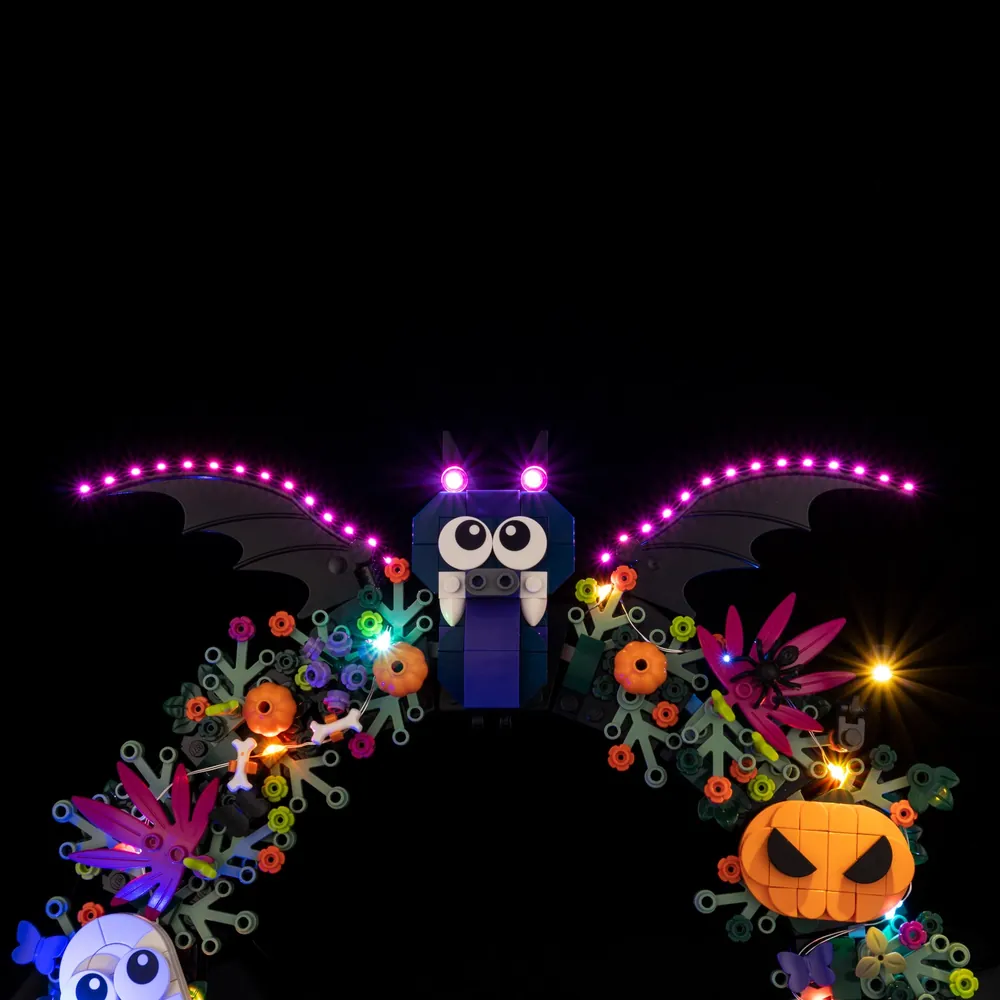 LEGO Halloween Wreath illuminated with Game of Bricks