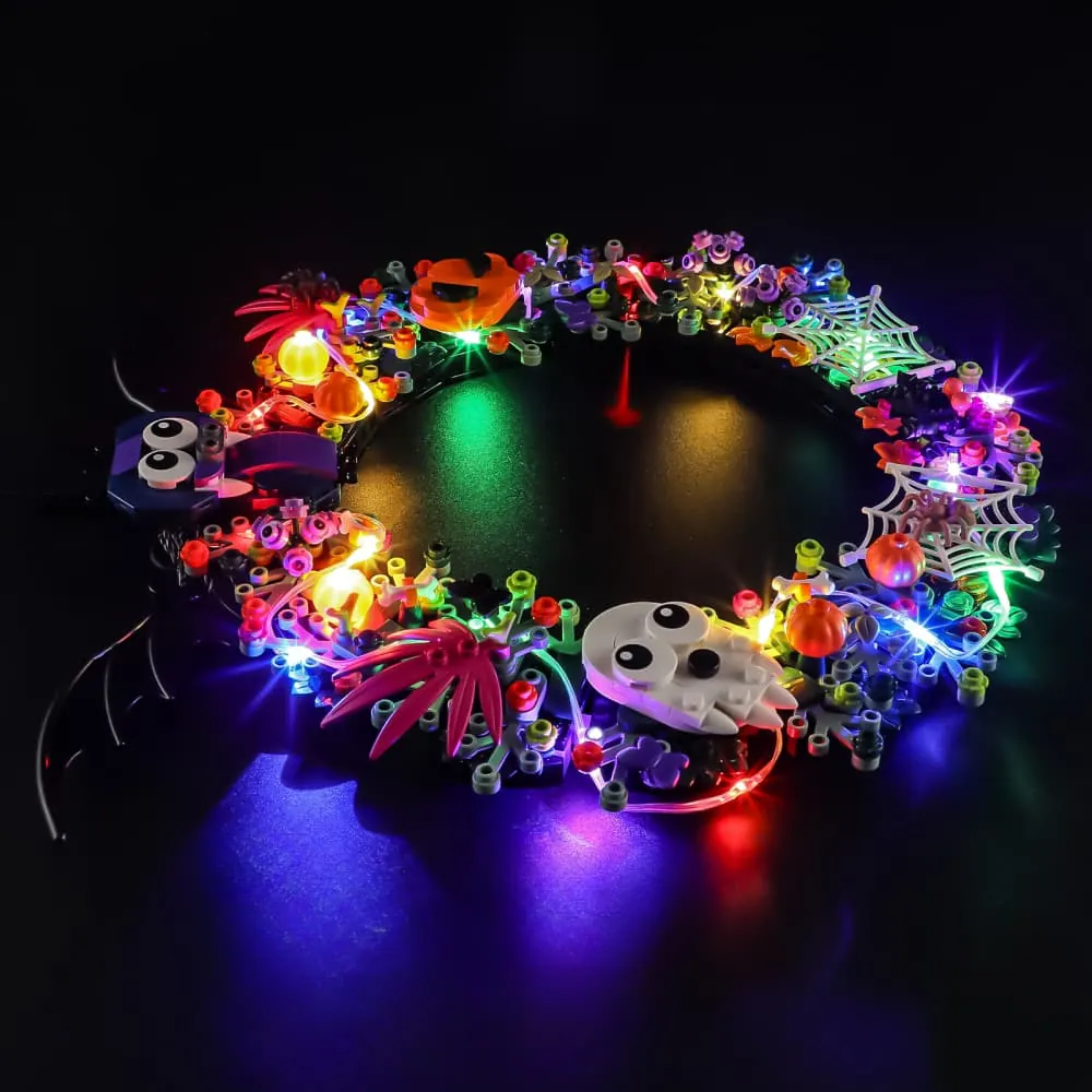 LEGO Halloween Wreath lit with LightAiling LEDs