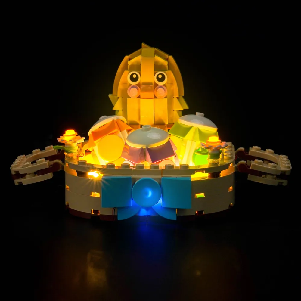 BrickBling LED kit for LEGO Easter Egg Basket 40863 with modular micro-LEDs illuminating the chick and eggs