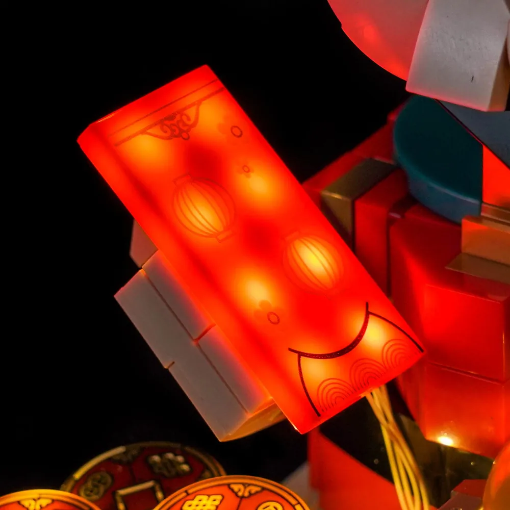 Close-up of modular micro-LEDs highlighting red and gold details on the Fortune Master