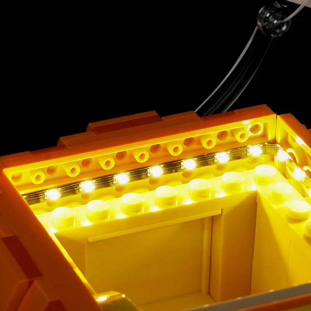 Close-up of BrickBling modular micro-LED wires on LEGO pumpkin lantern