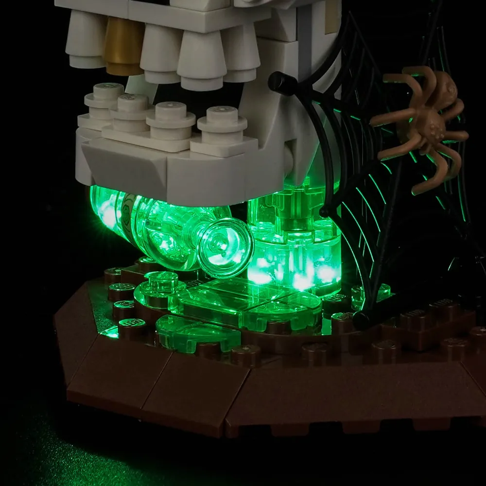 Close-up of BrickBling modular micro-LEDs on LEGO 40883 showing clean wiring concealment