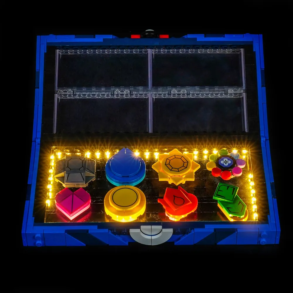 BrickBling lit display of Kanto Badge Collection on desk