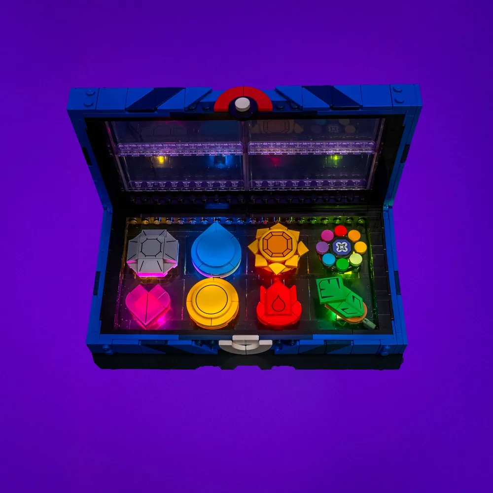 LightMyBricks LED kit for LEGO Pokemon Kanto Badge Collection with pre-soldered harness