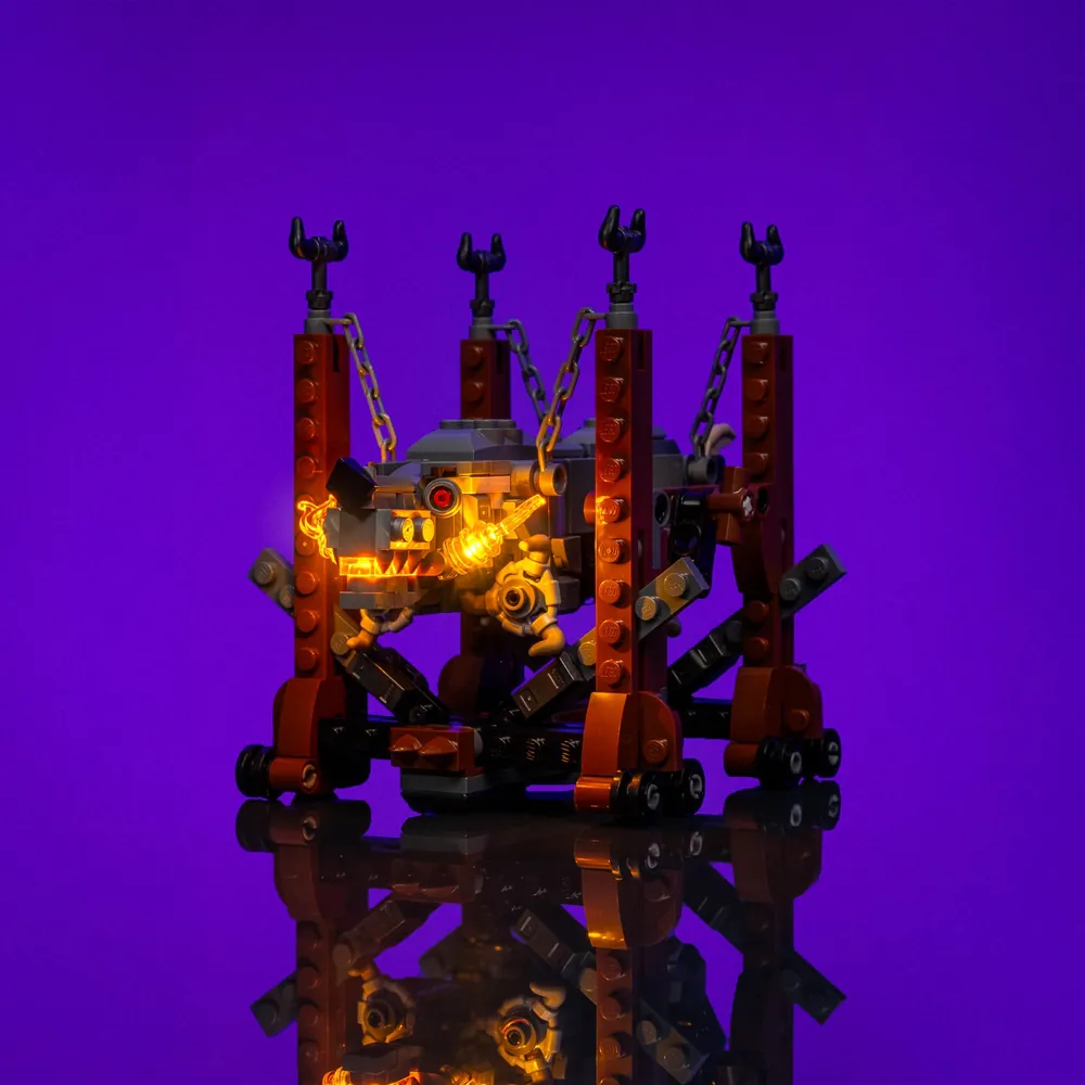 LightMyBricks lighting kit for LEGO Grond 40893 highlighting the wolf head and flame elements