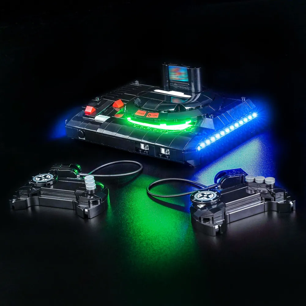 BrickBling LED kit for LEGO SEGA Genesis 40926 illuminating the console and controllers