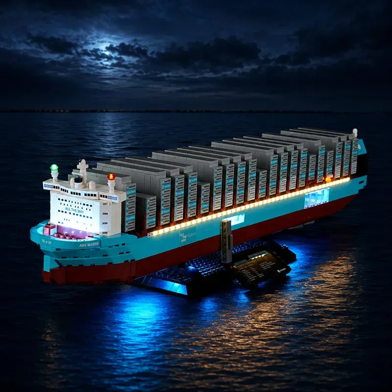 Lightailing Briksmax 2.0 pre-soldered harness kit illuminating the LEGO Maersk Dual-Fuel Vessel