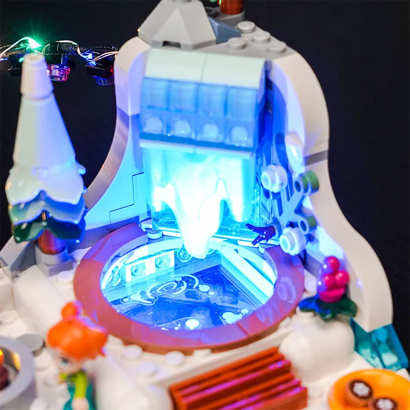 Close-up of lighted waterfall and sledding path on LEGO Igloo set