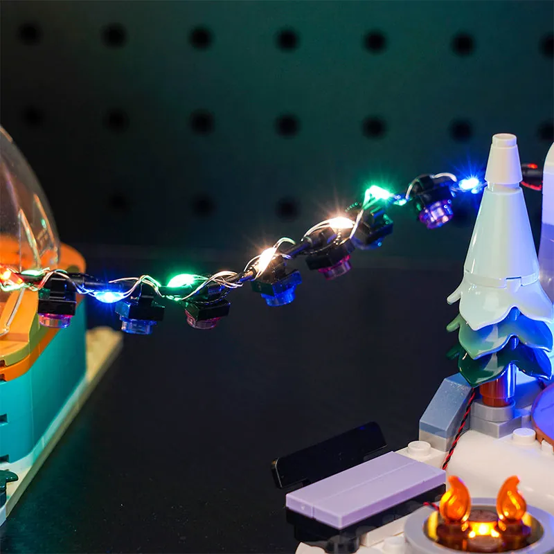 Overall display of LEGO Igloo Holiday Adventure with BrickBling lighting