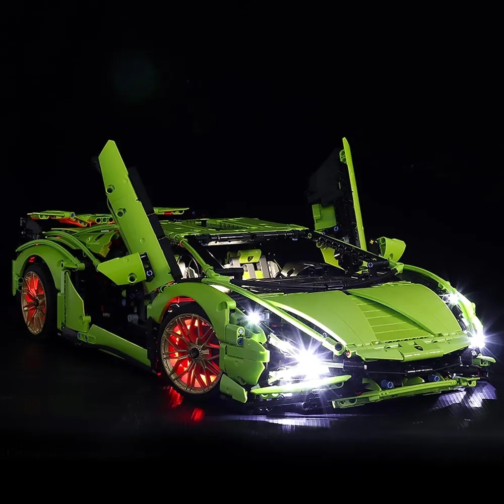 BrickBling LED kit for LEGO Technic Lamborghini Sián highlighting headlights and taillights