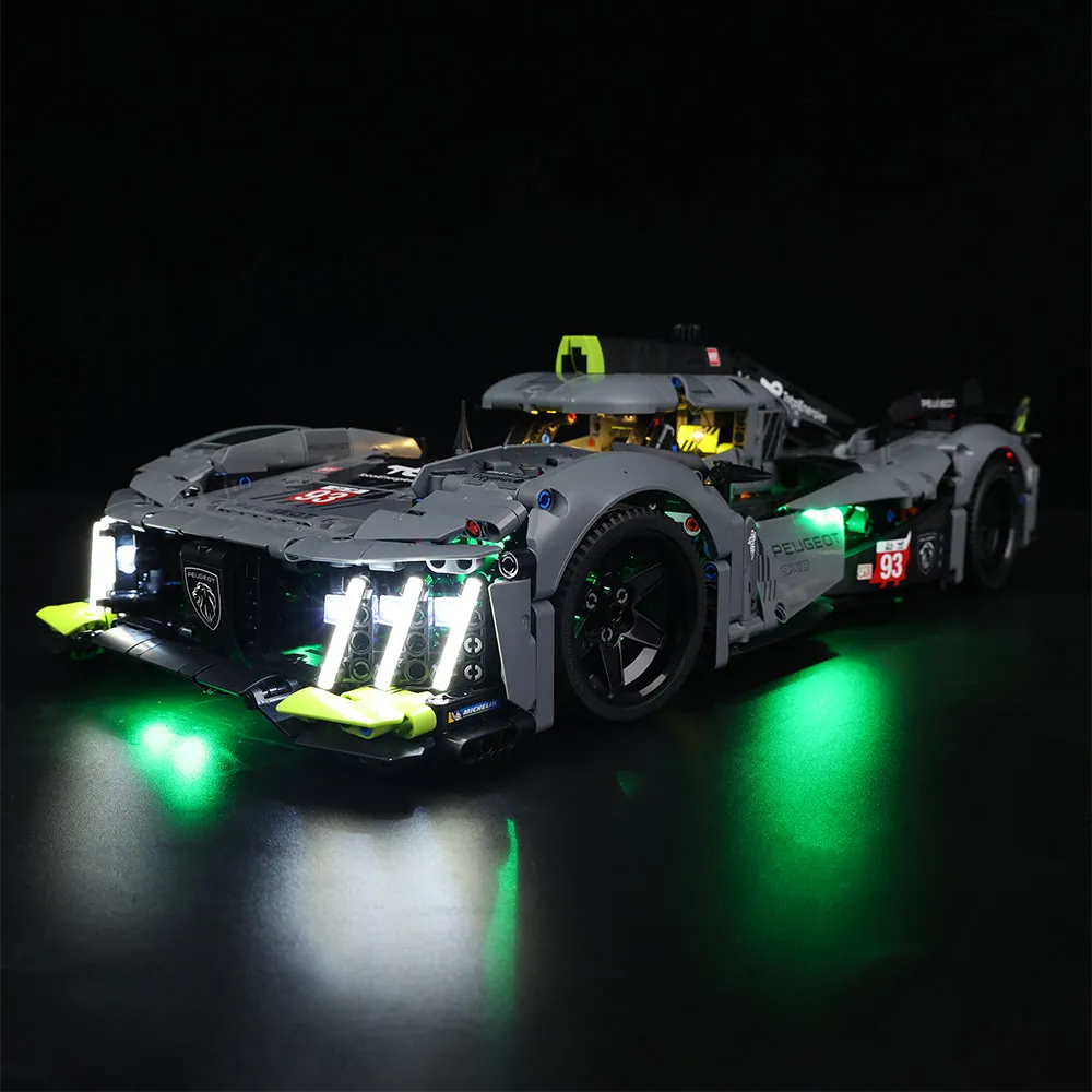 Game of Bricks LED kit for LEGO PEUGEOT 9X8 showing front and rear lights