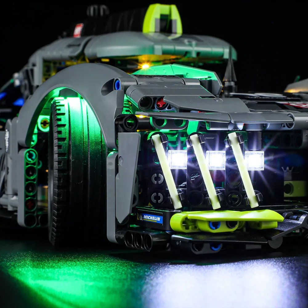 Lightailing LED kit on LEGO Technic Peugeot 9X8 showing lights