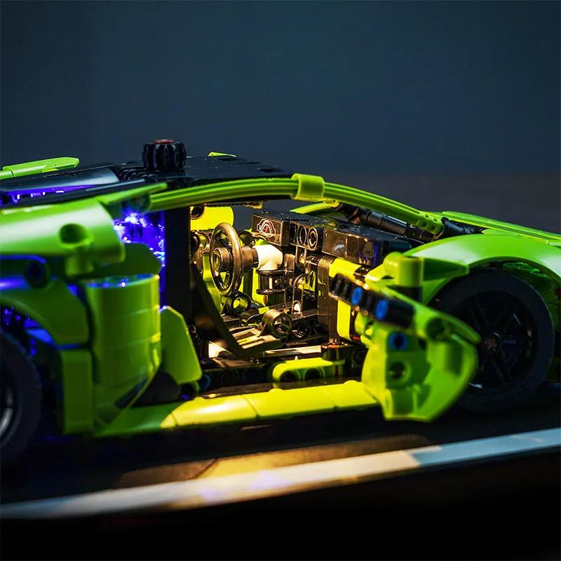 Close-up of BrickBling modular micro-LEDs on LEGO Technic Lamborghini