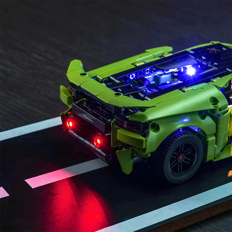 BrickBling lights on LEGO Huracán Tecnica with clean cable routing