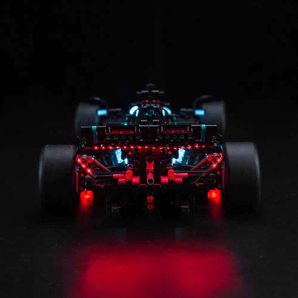Close-up of BrickBling micro-LEDs on LEGO Mercedes-AMG F1 42171