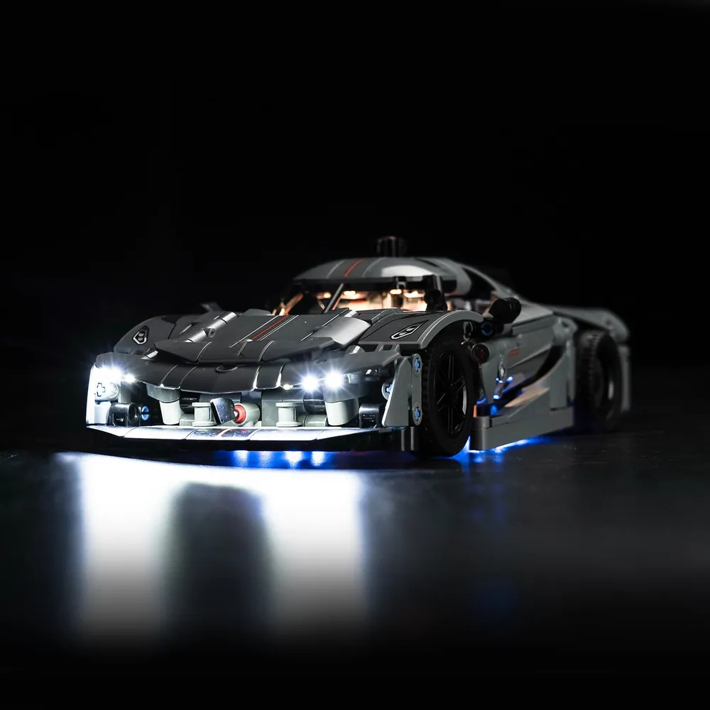 BrickBling LED kit lighting up the front and rear of LEGO Technic Koenigsegg Jesko Absolut 42173
