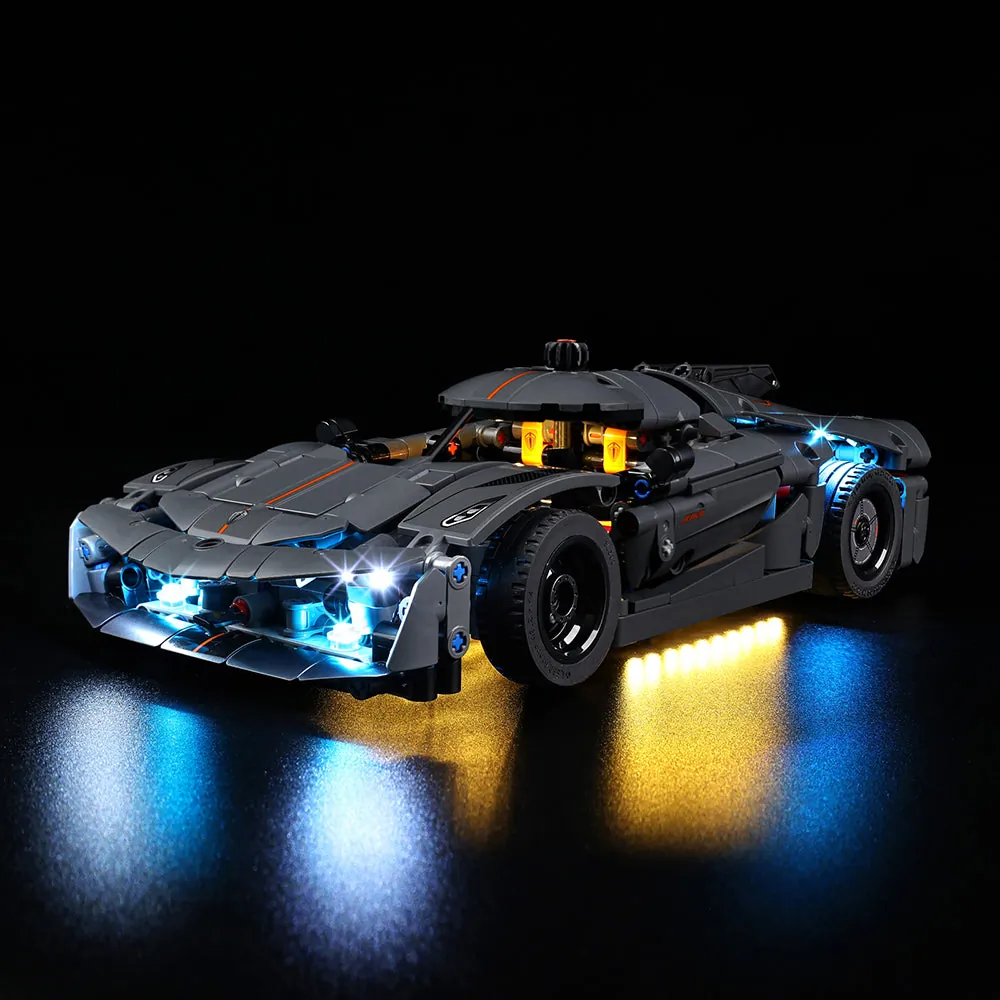 Game of Bricks LED kit illuminating the sleek exterior of LEGO Technic Koenigsegg Jesko Absolut