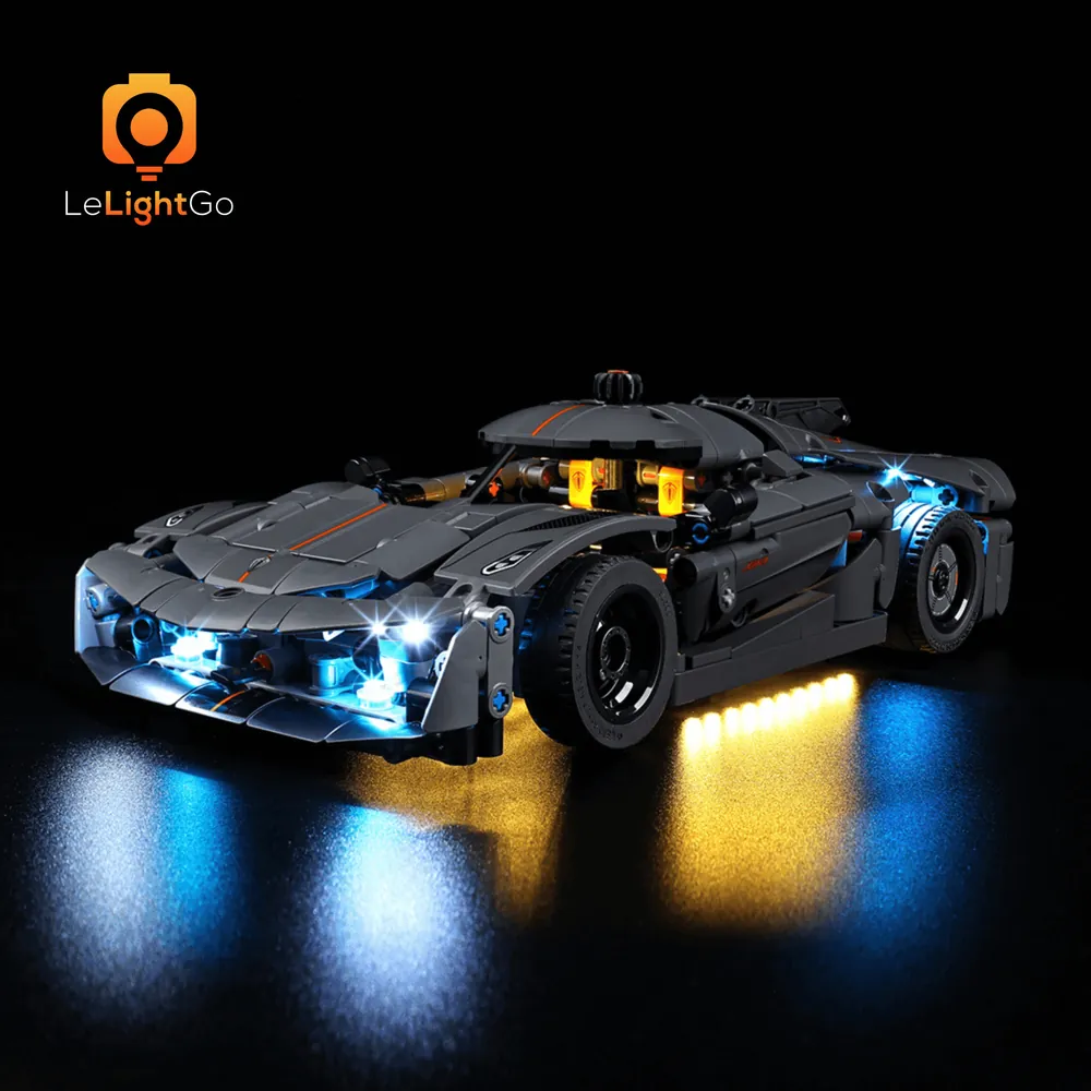 LeLightGo LED kit highlighting the aerodynamic profile of LEGO Technic Koenigsegg Jesko Absolut