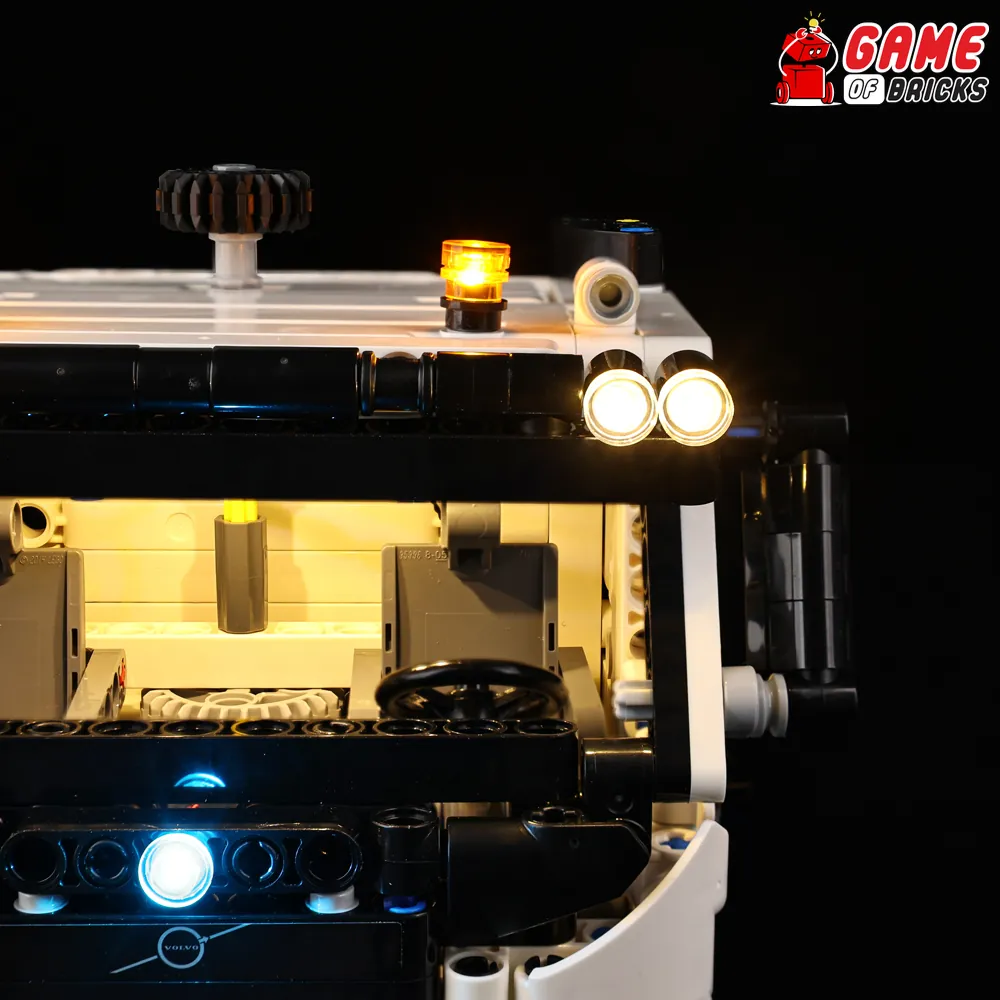 Game of Bricks LED kit illuminating cab and boom on LEGO 42175 Volvo FMX Truck