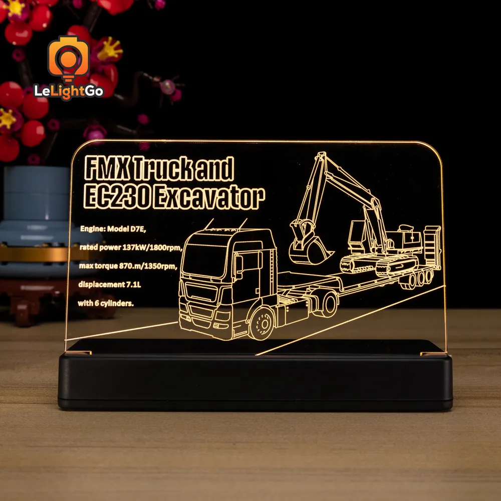 LeLightGo LED nameplate light for LEGO Technic Volvo FMX Truck and EC230 Electric Excavator 42175