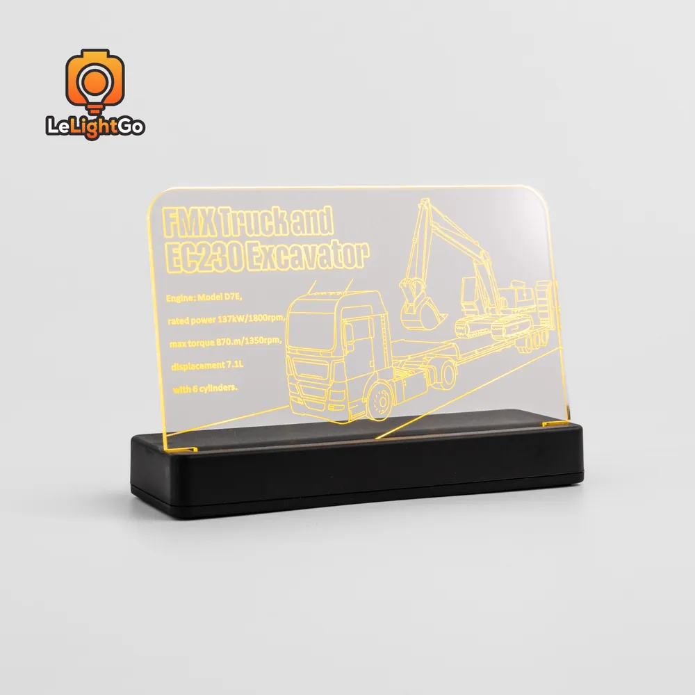 LeLightGo LED nameplate glowing on LEGO 42175 Volvo FMX Truck set