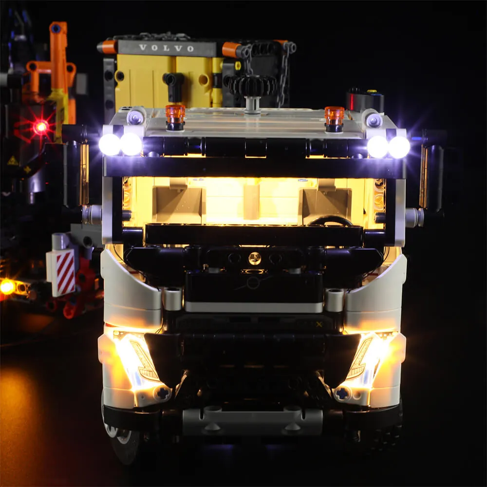 Lightailing LED lights on LEGO 42175 Volvo FMX Truck and Excavator showing cabin and headlights