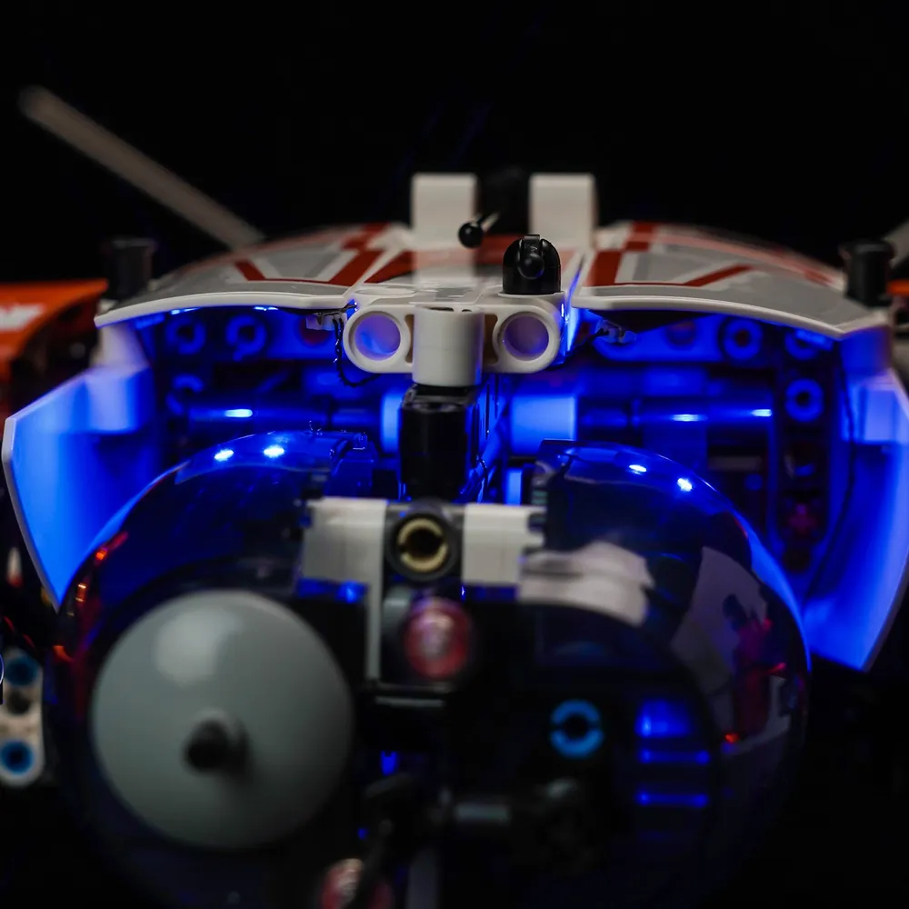 BrickBling light kit for LEGO Technic VTOL Heavy Cargo Spaceship LT81 42181 showing engine glow