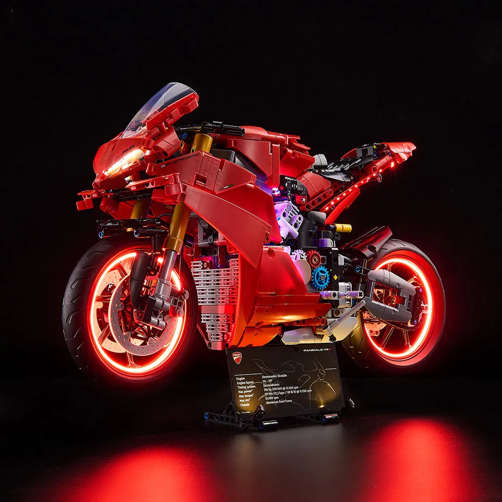 Game of Bricks LED kit showing sound module for LEGO Ducati Panigale V4 S