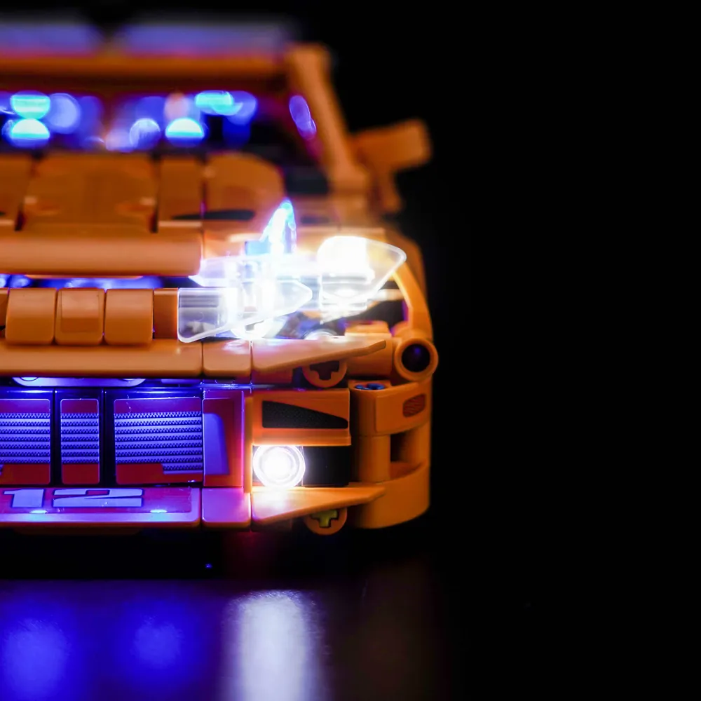 Close-up of BrickBling LEDs on Supra front headlights