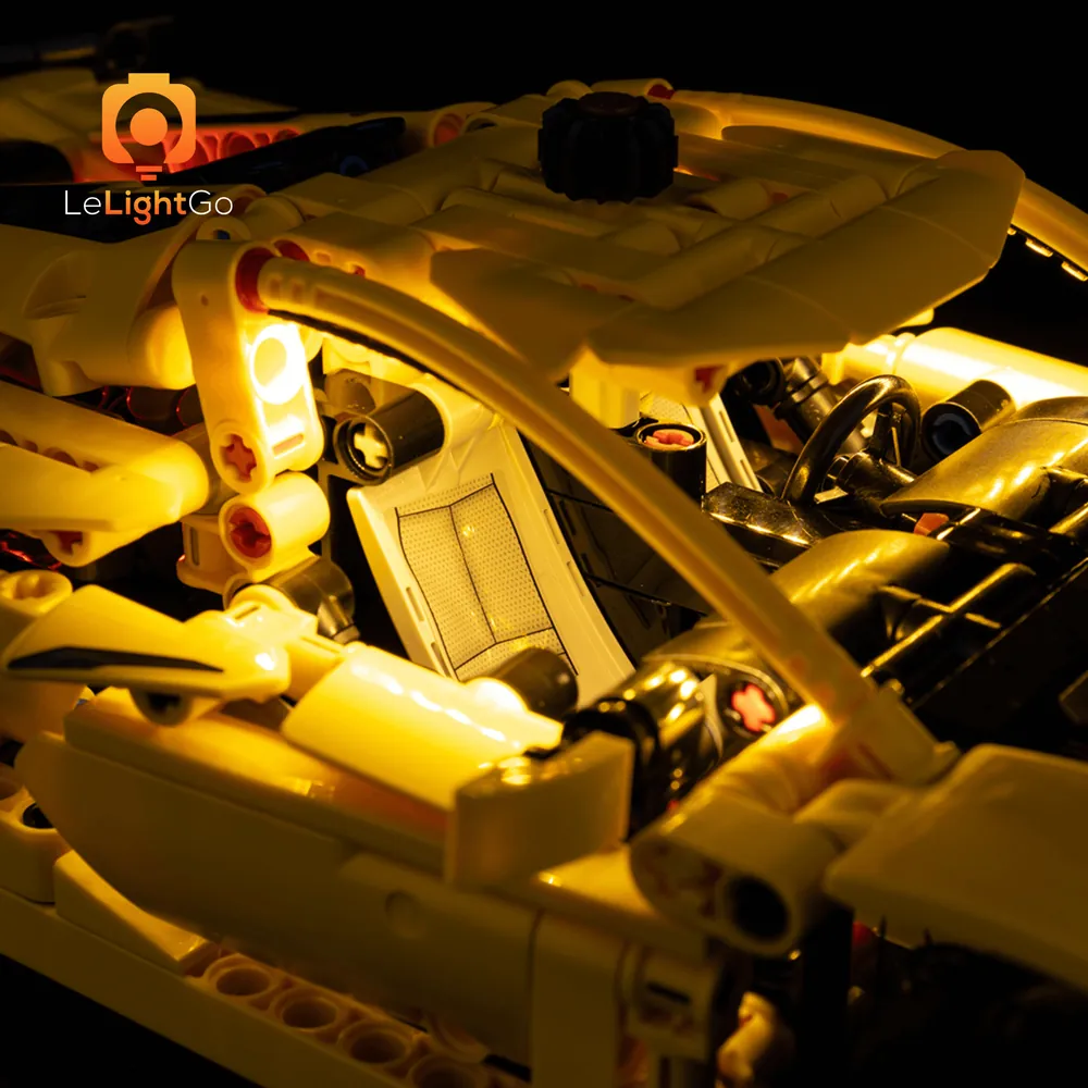 LEGO Corvette Stingray lit by LeLightGo in dim environment