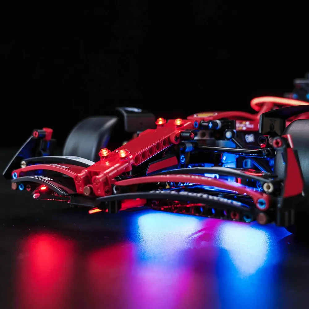 Close-up of BrickBling modular light installation on Technic Ferrari