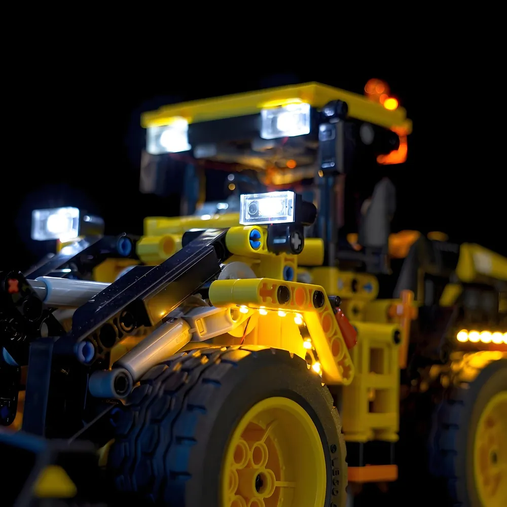 Modular micro-LEDs concealed within a LEGO Technic Volvo L120 build
