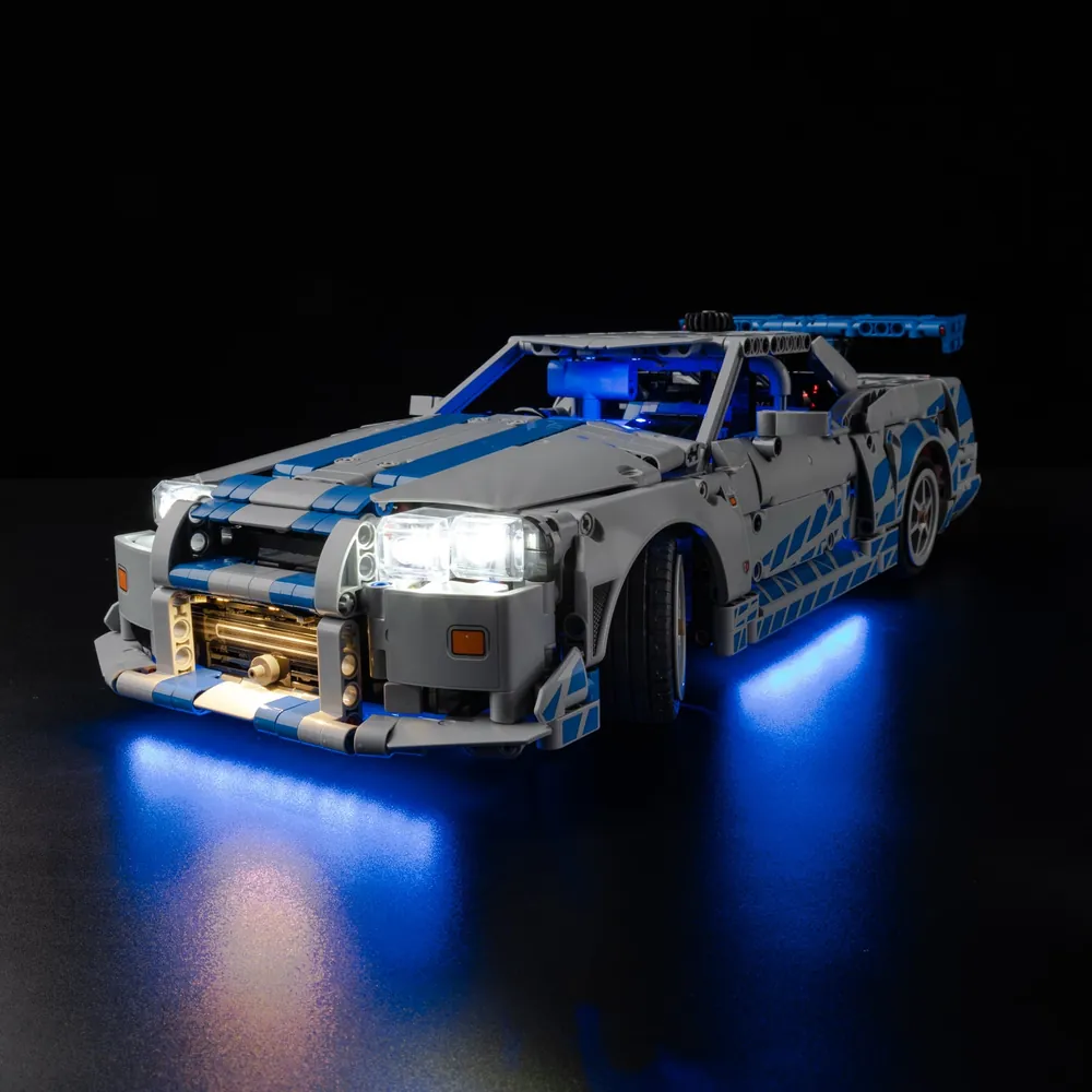 Game of Bricks LED kit for LEGO R34 Skyline with headlights and underglow lit