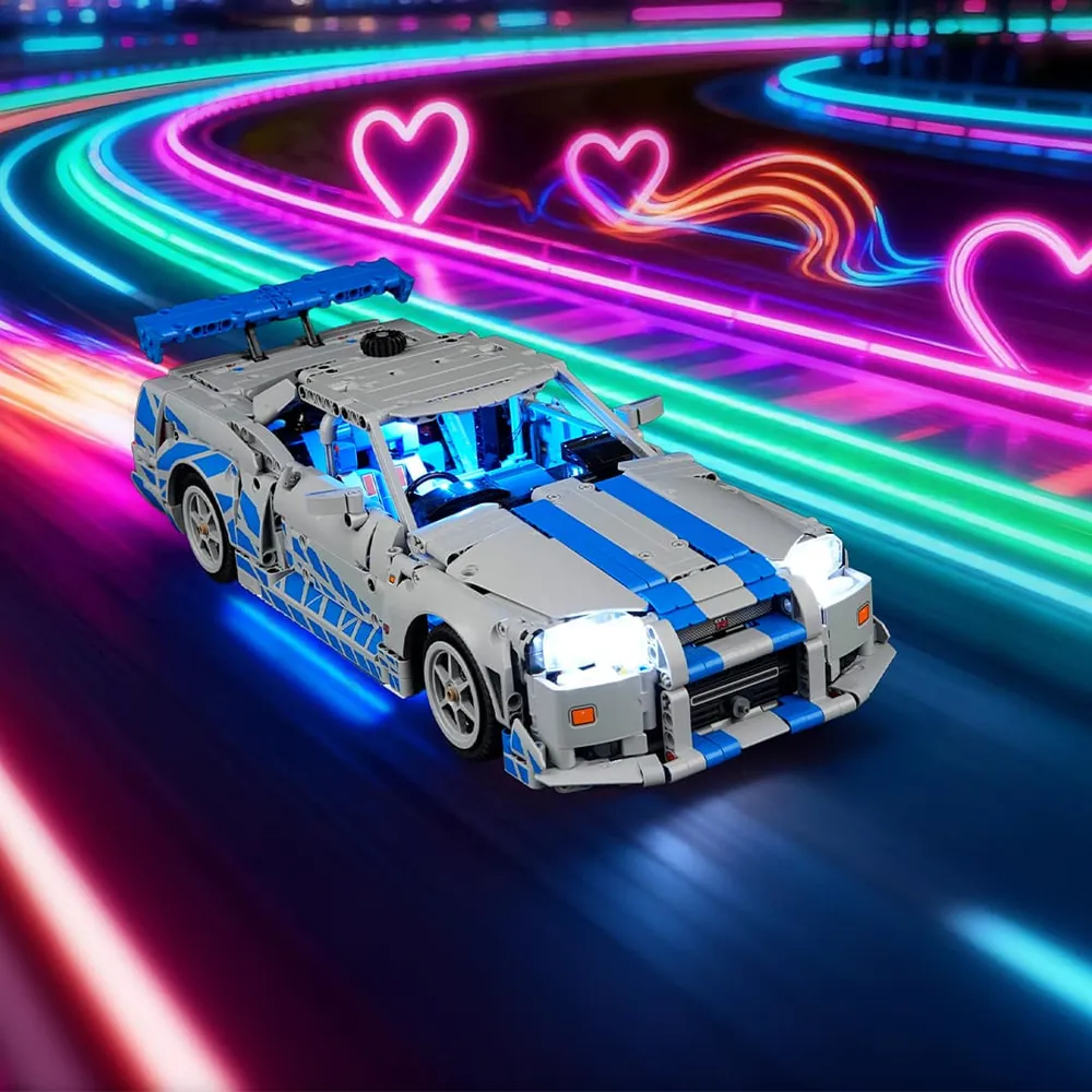 LEGO R34 Skyline with Lightailing Flow Light Edition in a dark room