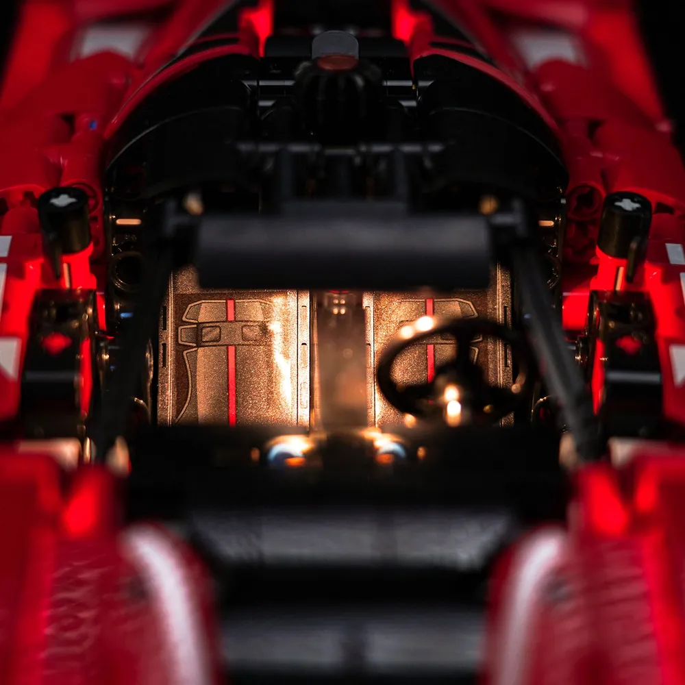 Close-up of BrickBling micro-LEDs mounted on LEGO Ferrari FXX K bodywork